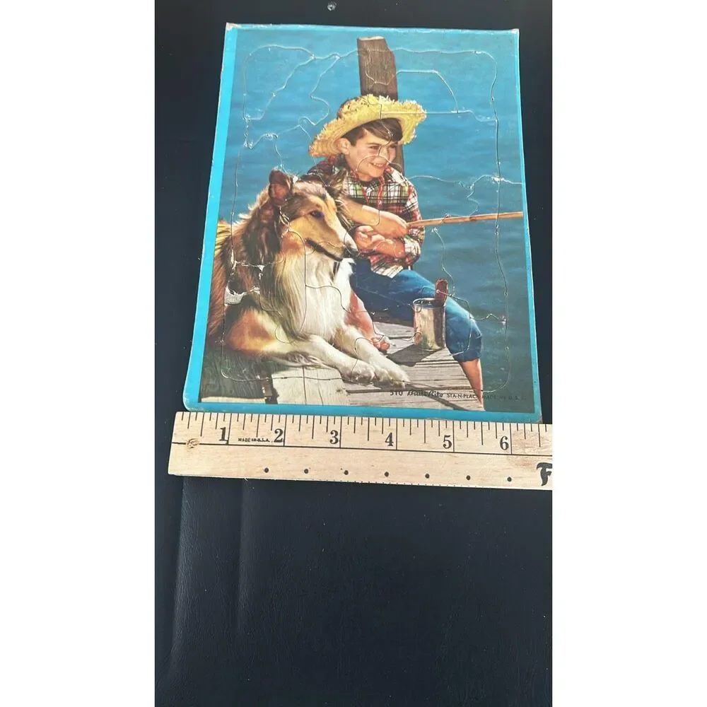 Vintage Build Rite Lassie and Boy Fishing Inlay Frame - Tray Puzzle #510
